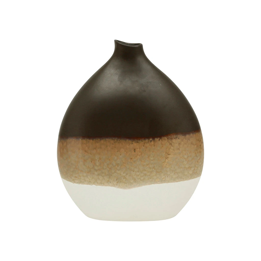 Côté Table Vase En Faience Brun Et Blanc -faro 1 Côté Table Vase En Faience Brun Et Blanc -faro