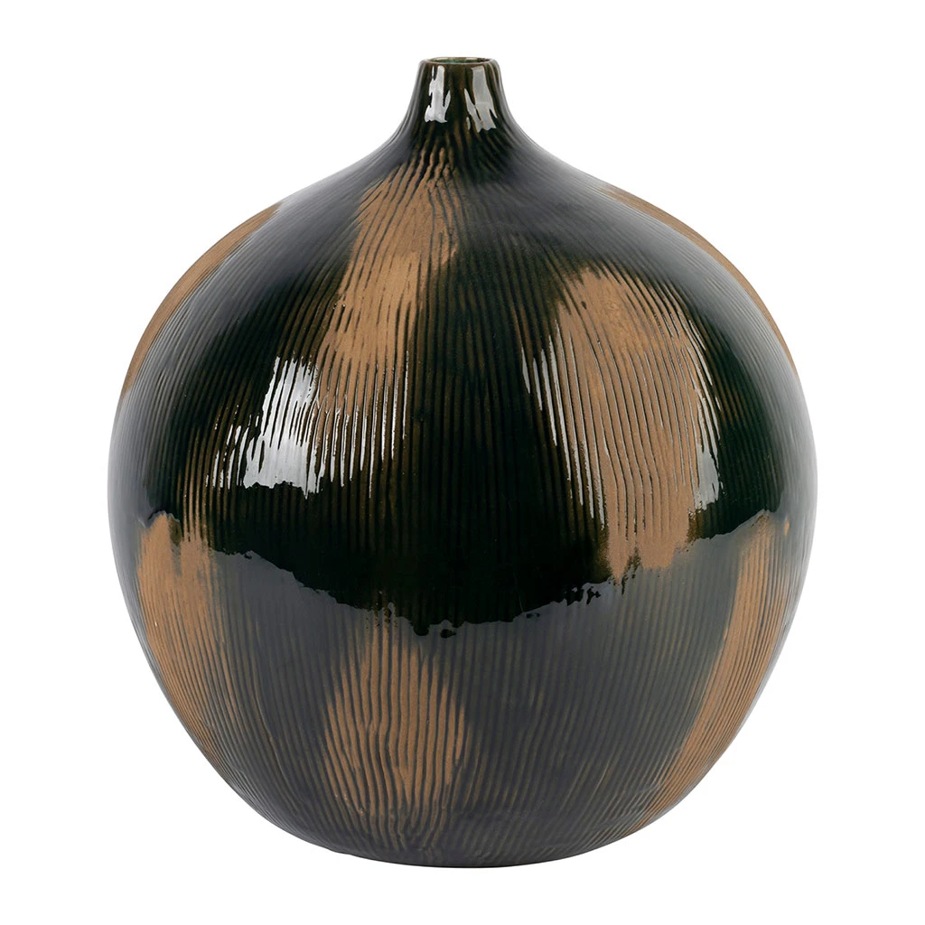 Côté Table Vase Vert Fonce Et Brun D30xh33cm En Faience - Pheses 1 Côté Table Vase Vert Fonce Et Brun D30xh33cm En Faience - Pheses