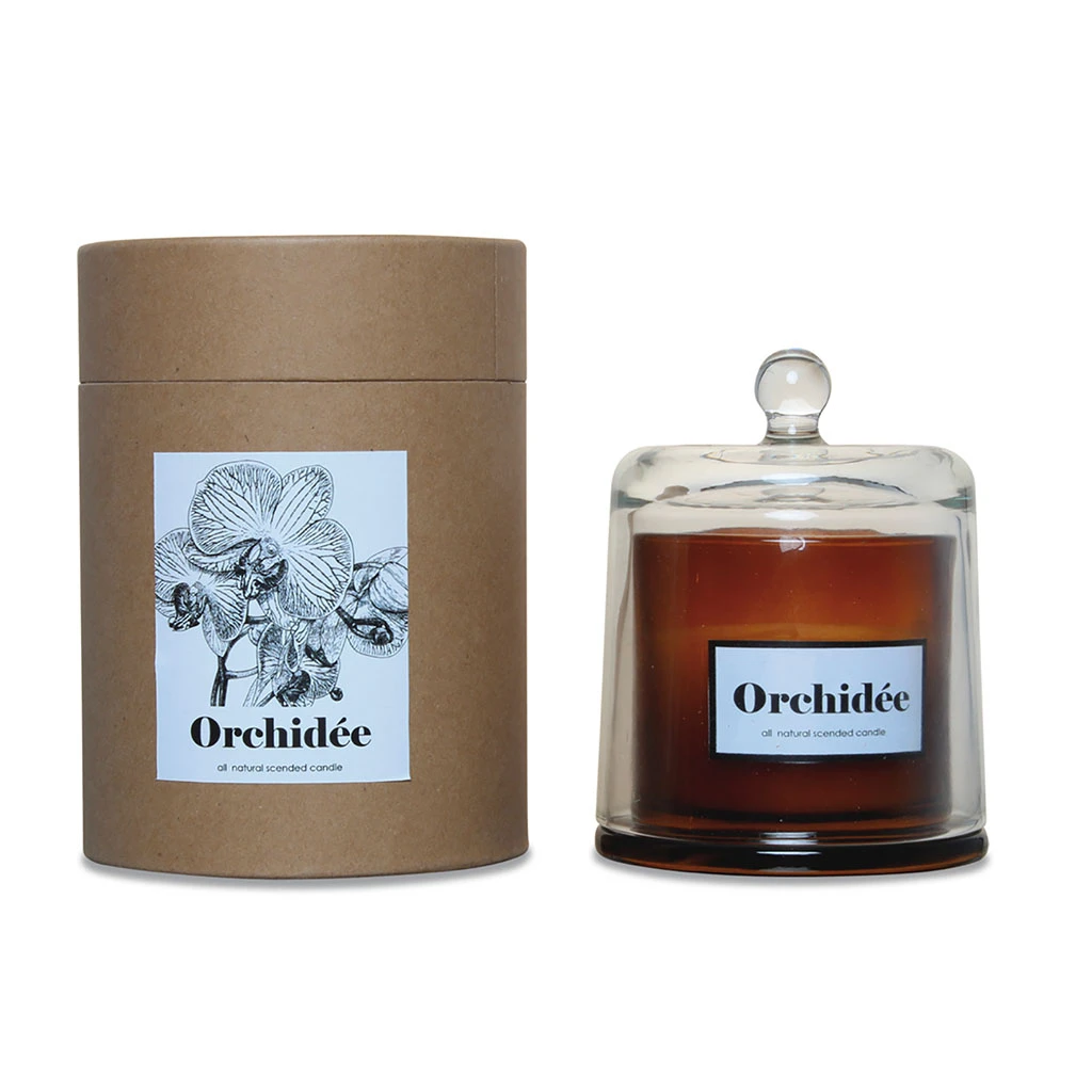 Opjet Bougie Cloche Ambre PM Orchidee Blanche D10cm 1 Opjet Bougie Cloche Ambre PM Orchidee Blanche D10cm