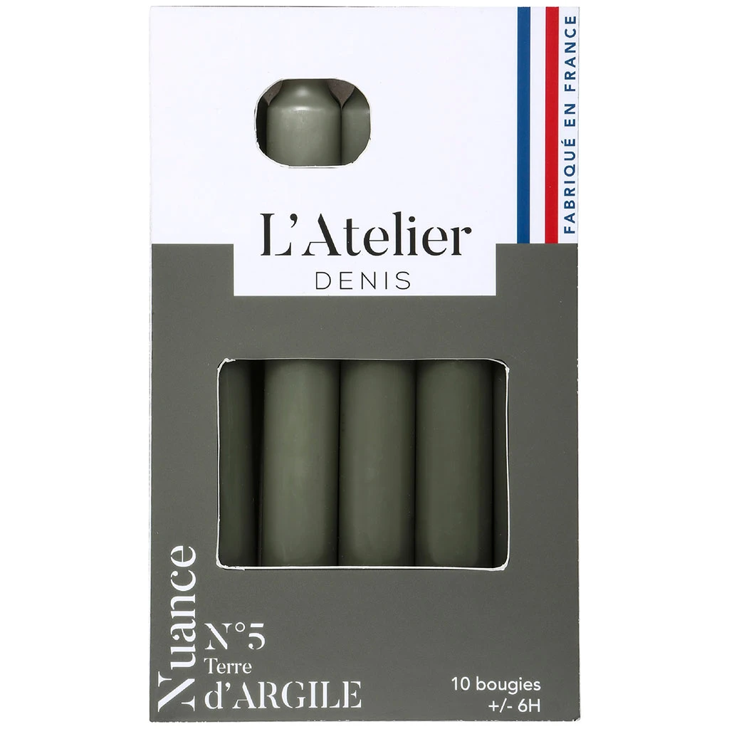 Atelier Denis Boite De 10 Bougies Ménages, Chandelles - Argile H16.5cm 1 Atelier Denis Boite De 10 Bougies Ménages, Chandelles - Argile H16.5cm